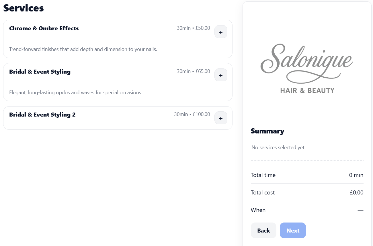 Booking form shortcode in use