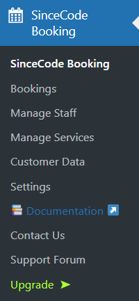 SinceCode Booking Navigation Menu