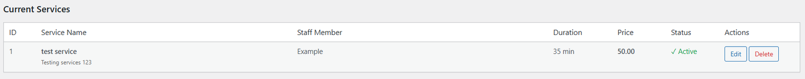 List of existing services